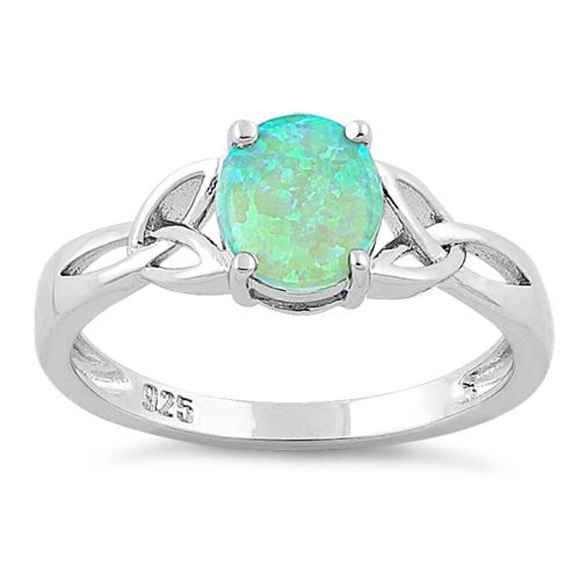 925 STERLING SILVER Lab Created Green Fire Opal Ring - Picture 12 of 15